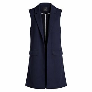 Lysse New York Womens Sleeveless Longline Open Front Blazer Vest Navy Blue S